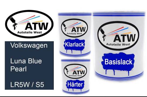 Volkswagen, Luna Blue Pearl, LR5W / S5: 1L Lackdose + 1L Klarlack + 500ml Härter - Set, von ATW Autoteile West.